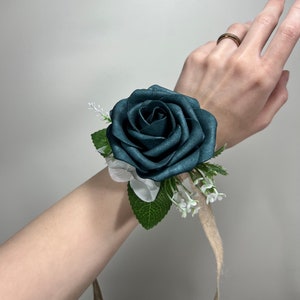 Dark Teal Corsage Wedding Groom Teal Corsage Mom Corsage Deep Teal Boutonniere Artificial Flowers