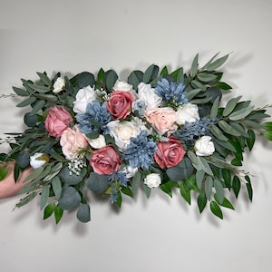 Wedding White Arch Arrangement Mauve Dusty Blue Arch Pink Ivory Aisle Arrangement Dusty Blue Arch Arrangement Artificial Flower