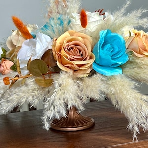 Orange Centerpiece Wedding Terracotta Table Decor Turquoise White Centerpiece Burnt Orange Table Rust Centerpiece Eucalyptus Gold Vase