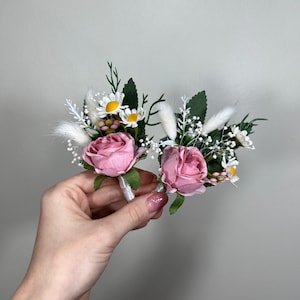 Wedding Boutonniere Wild Flower Groom Pink Groomsmen Boutonnière Pink Boutonniere White Artificial Flower Wild Camomile