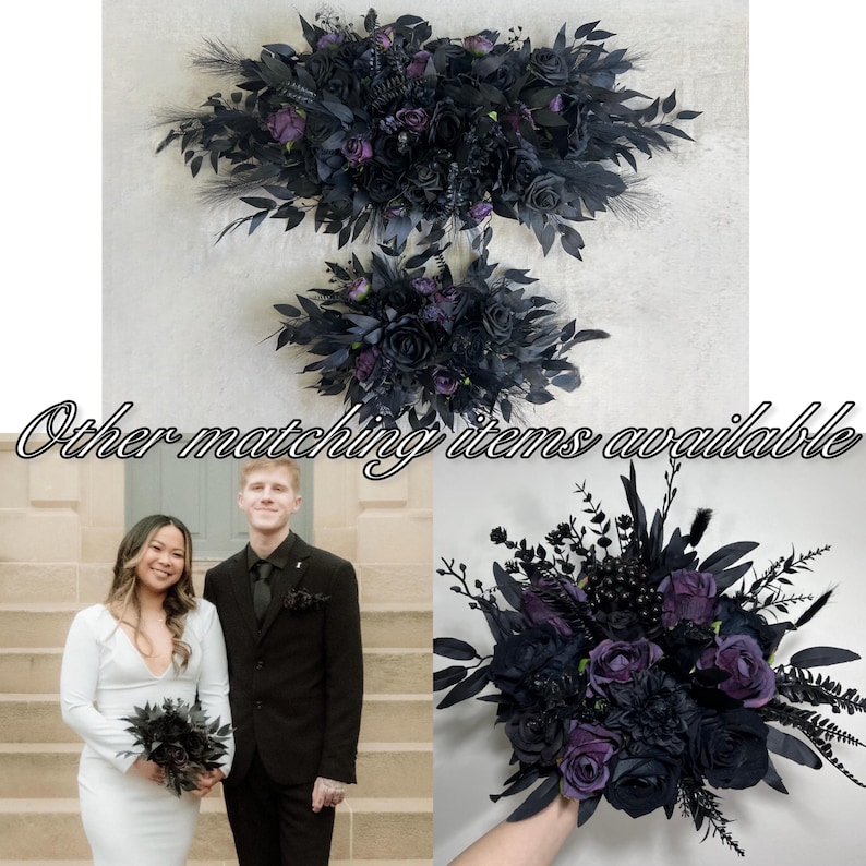Svart Lila Hårspänne Gotiskt Bröllop Hårspännen Blommigt Plommon Svart Håraccessoarer Konstgjord Blomma Peruk Svart Mörklila bild 2
