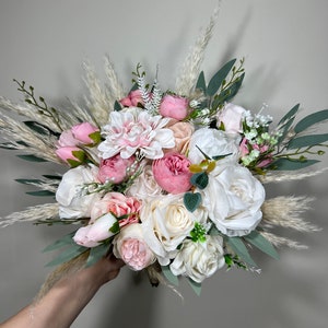 Wedding Bouquet White Pink Peony Bridal Blush Wedding Bouquet Ivory Bridesmaids Eucalyptus Flower White Spring Artificial Flower