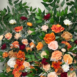 Wedding Aisle Marker Flower Floor Arrangement Barrel Décor White Orange Ground Arch Wedding Burgundy Ivory Terracotta Peach