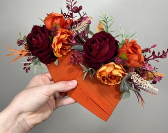 Orange Pocket Boutonniere Terracotta Groom Boutonnière Square Groomsmen Burgundy Burnt Orange Corsage Rust Artificial Flower