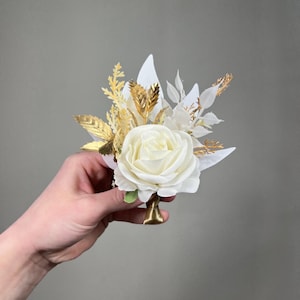 White Gold Boutonnière, Wedding Groom White Rose Boutonnière, Groomsmen Lapel Flowers Buttonhole Reddit