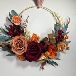 Wedding Hoop Terracotta Bridal Burnt Orange Hoop Burgundy Bridesmaids Ring Rust Wreath Flower Girl Cinnamon Fall Artificial Flower Handmade