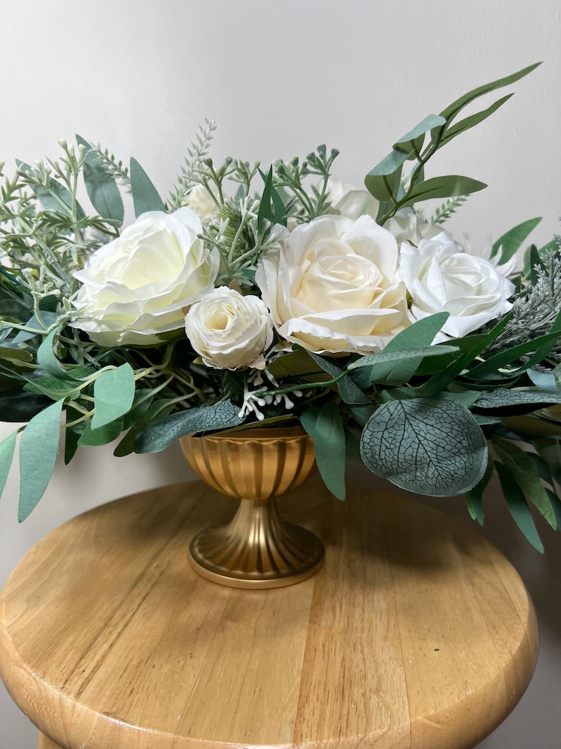 Wedding White Centerpiece Table Ivory Decor White Centerpiece Wedding Table Centerpiece Eucalyptus Greenery Rustic Sage Artificial Flower image 4