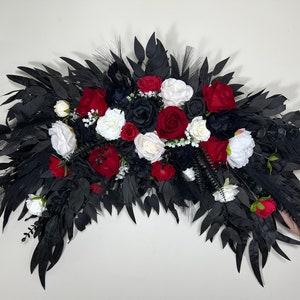 Wedding Arch Arrangement Black Red Arch Aisle Arrangement Curved White Halloween Arbor Arrangement Gothic Black and White Artificial Flowers