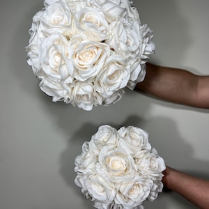Wedding Bouquet White Bridal Wedding Ivory  Classic Rose Bridesmaids Decor Handmade Artificial Faux Flower White Bouquet Rose Decoration