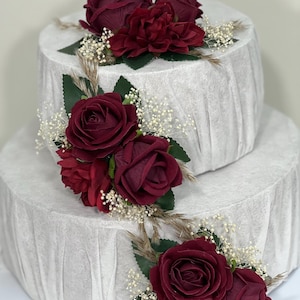 Wedding Cake Decoration Burgundy Topper Decor White Cake Arrangements Wedding Burgundy Cake Decor Wedding Artificial Flowers Topper Cake