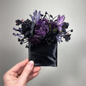 Svart Lila Hårspänne Gotiskt Bröllop Hårspännen Blommigt Plommon Svart Håraccessoarer Konstgjord Blomma Peruk Svart Mörklila bild 11