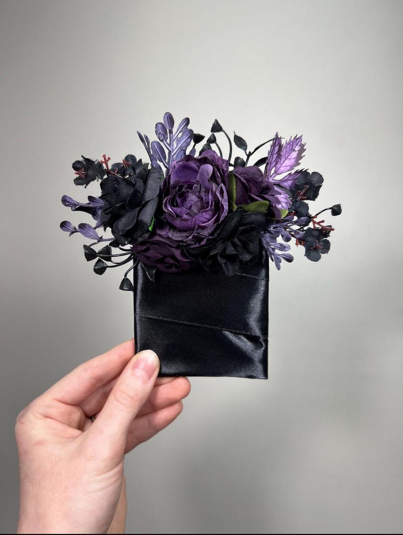 Svart Lila Hårspänne Gotiskt Bröllop Hårspännen Blommigt Plommon Svart Håraccessoarer Konstgjord Blomma Peruk Svart Mörklila bild 11