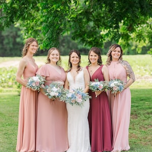 Dusty Blue Blush Bouquet Wedding Bridal Bouquet Rose Dusty Blue White Bouquet Ivory Bridesmaids Blush Blue Eucalyptus Artificial Flower