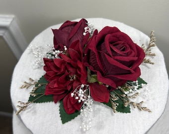 Wedding Cake Decoration Burgundy Topper Decor White Cake Arrangements Wedding Burgundy Cake Decor Wedding Artificial Flowers Topper Cake