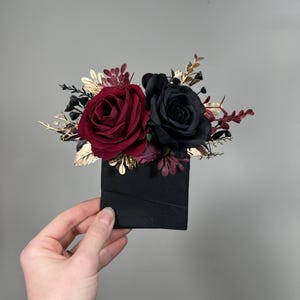 Black Burgundy Pocket Boutonniere Wedding Black Gold Burgundy Square Boutonniere Groom Burgundy Black Gold Pocket Boutonniere Groomsmen