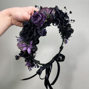 Svart Lila Hårspänne Gotiskt Bröllop Hårspännen Blommigt Plommon Svart Håraccessoarer Konstgjord Blomma Peruk Svart Mörklila bild 10