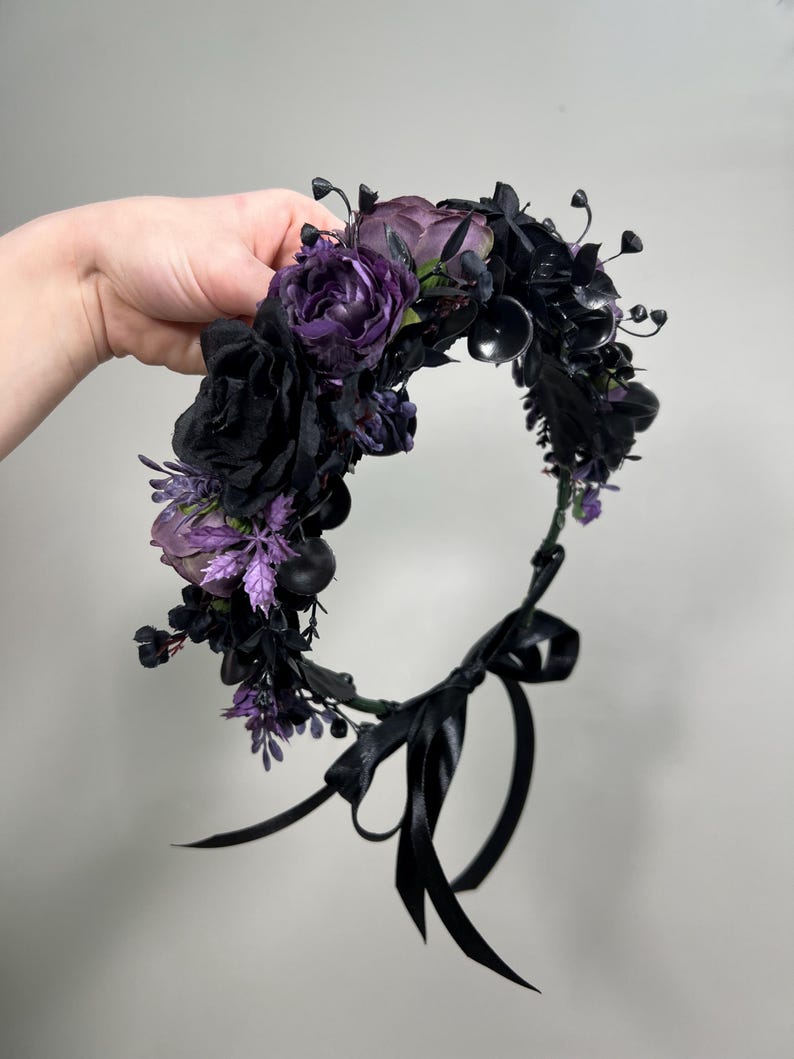Svart Lila Hårspänne Gotiskt Bröllop Hårspännen Blommigt Plommon Svart Håraccessoarer Konstgjord Blomma Peruk Svart Mörklila bild 10