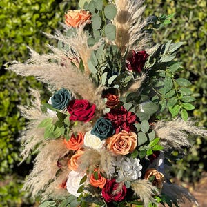 Wedding Aisle Marker Flower Floor Arrangement Barrel Décor Teal Burnt Orange Burgundy