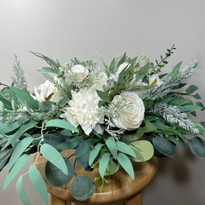 Wedding White Centerpiece Table Ivory Decor White Centerpiece Wedding Table Centerpiece Eucalyptus Greenery Rustic Sage Artificial Flower image 3