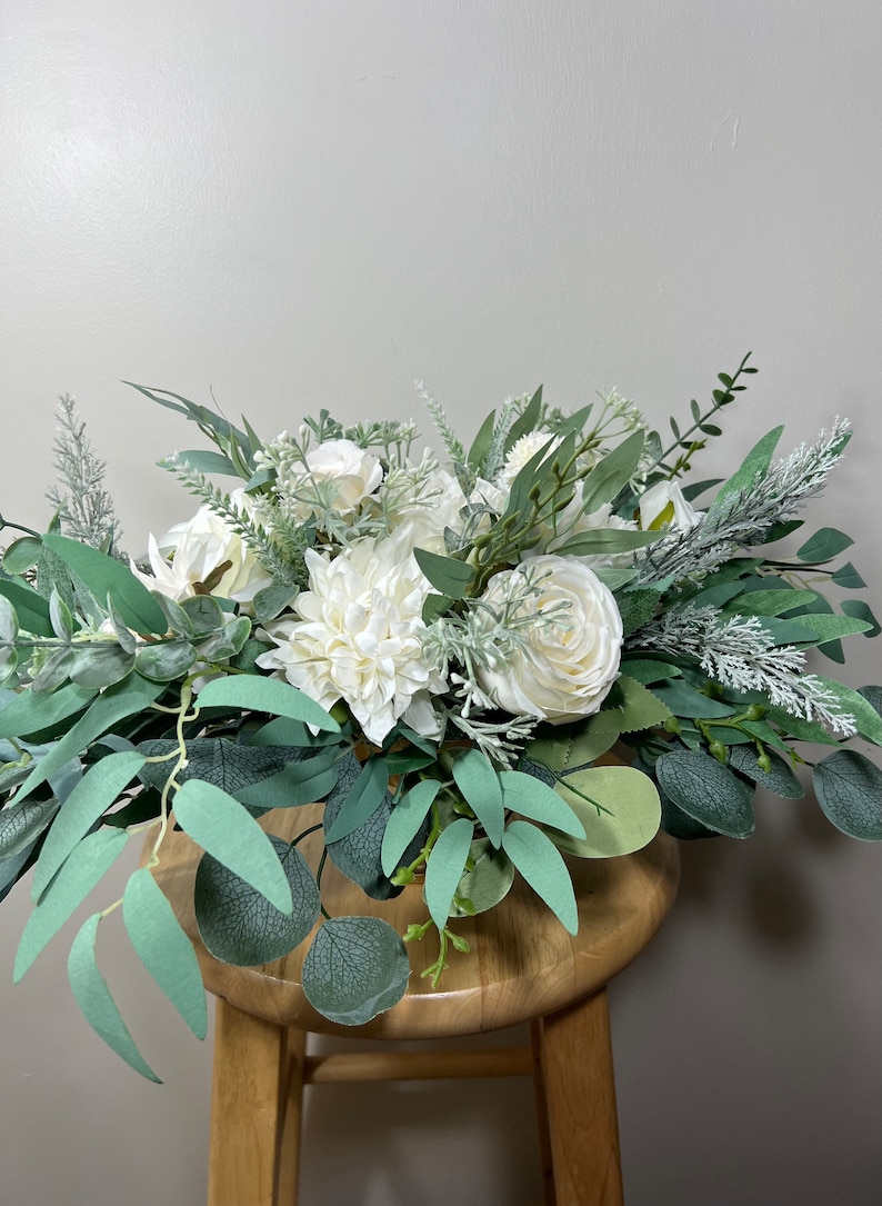 Wedding White Centerpiece Table Ivory Decor White Centerpiece Wedding Table Centerpiece Eucalyptus Greenery Rustic Sage Artificial Flower image 3