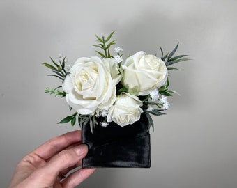 Wedding Pocket Boutonniere White Groom Boutonnière Square Ivory Groomsmen Pocket Boutonniere Wedding Ivory Greenery Artificial Flowers
