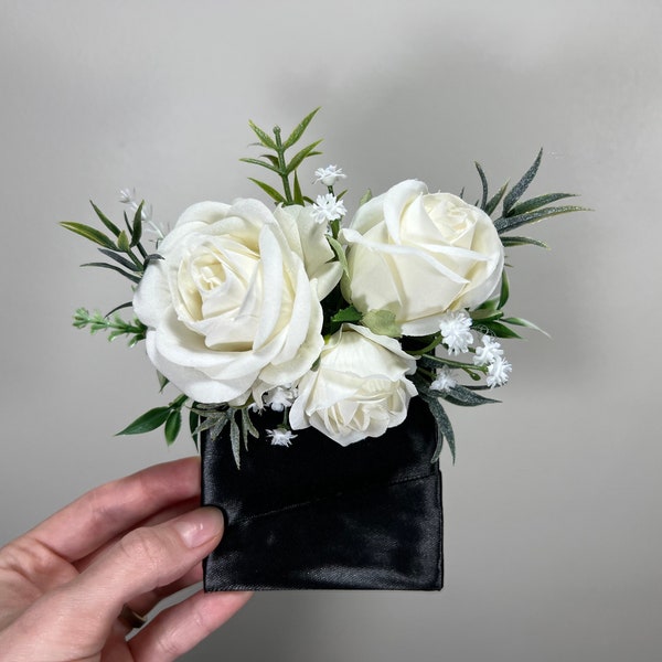 Wedding Pocket Boutonniere White Groom Boutonnière Ivory Square Groomsmen Pocket Boutonniere Wedding Ivory Rustic Decor Artificial Flowers