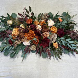 Orange Burgundy Arch Arrangement Champagne Terracotta Arch Aisle Arrangement Brown Rust Decor Burgundy Arbor Arrangement Fall Burnt Orange