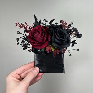 Wedding Pocket Boutonniere Black Groom Boutonnière Square Burgundy Groomsmen Halloween Burgundy Black Gothic Artificial Flowers