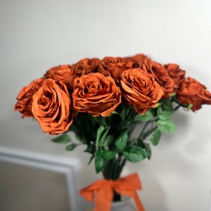 Burnt Orange Artificial Flowers Head Rose Terracotta Rust High Quality Wedding Fake Roses Stem Home Decor Silk Bridal Accessories Decorative