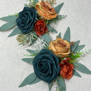 Teal Cake Decoration Terracotta Cake Topper Dark Teal Orange Decor Cake Arrangements Teal Wedding Cake Decoration Rust Flower Topper