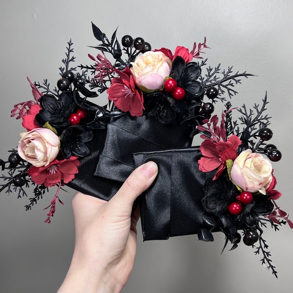 Wedding Pocket Boutonniere Black Groom Boutonnière Square Burgundy Groomsmen Halloween Dusty Rose Burgundy Black Gothic Artificial Flowers