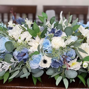 Sky Blue White Sweetheart Wedding Ivory Dusty Blue Sweetheart Blue Table Centerpiece Decor Wedding White Anemone Blue Centerpiece Artiticial