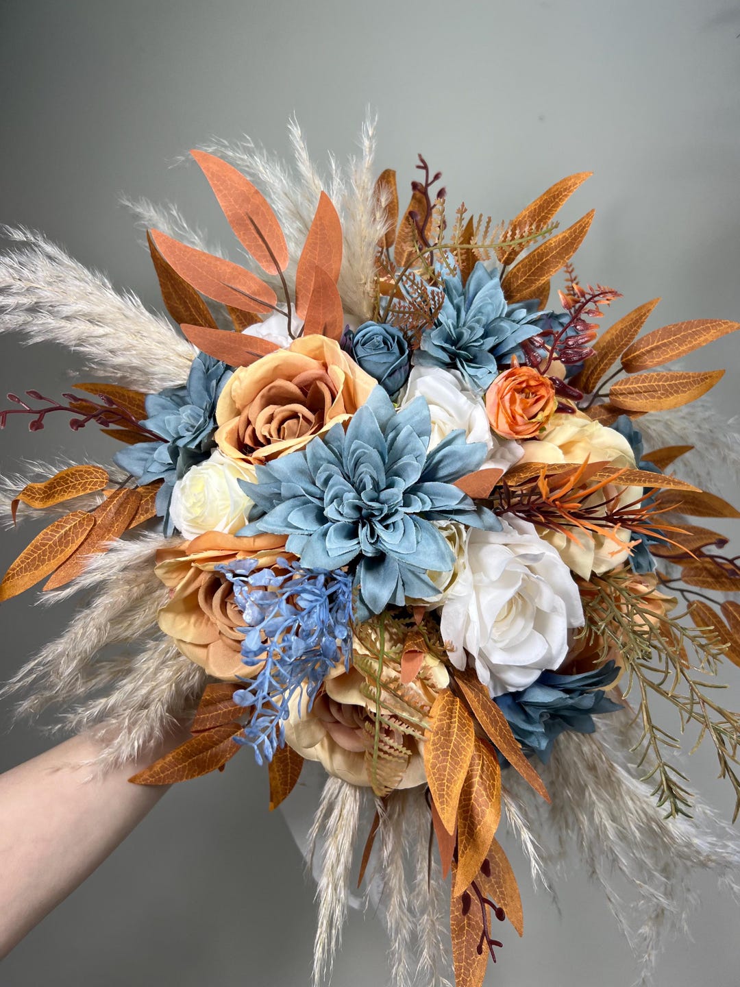 orange-dusty-blue-bouquet-wedding-boho-terracotta-dusty-blue-bridal