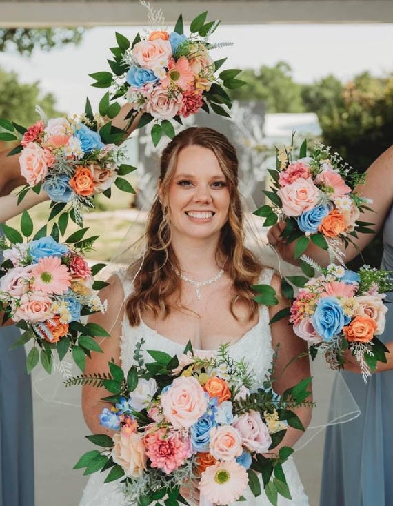 Corona Floreale Con Fiori Di Rosa In Poliestere | Cerchio Per Capelli Boho Per Matrimoni, Feste, Foto | Colore Blu - 2