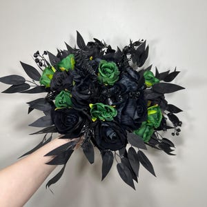 Black Green Bouquet Wedding Bridal Gothic Bouquet Black Dark Green Bridesmaids Bouquet Hunter Green Emerald Black Artificial Flower