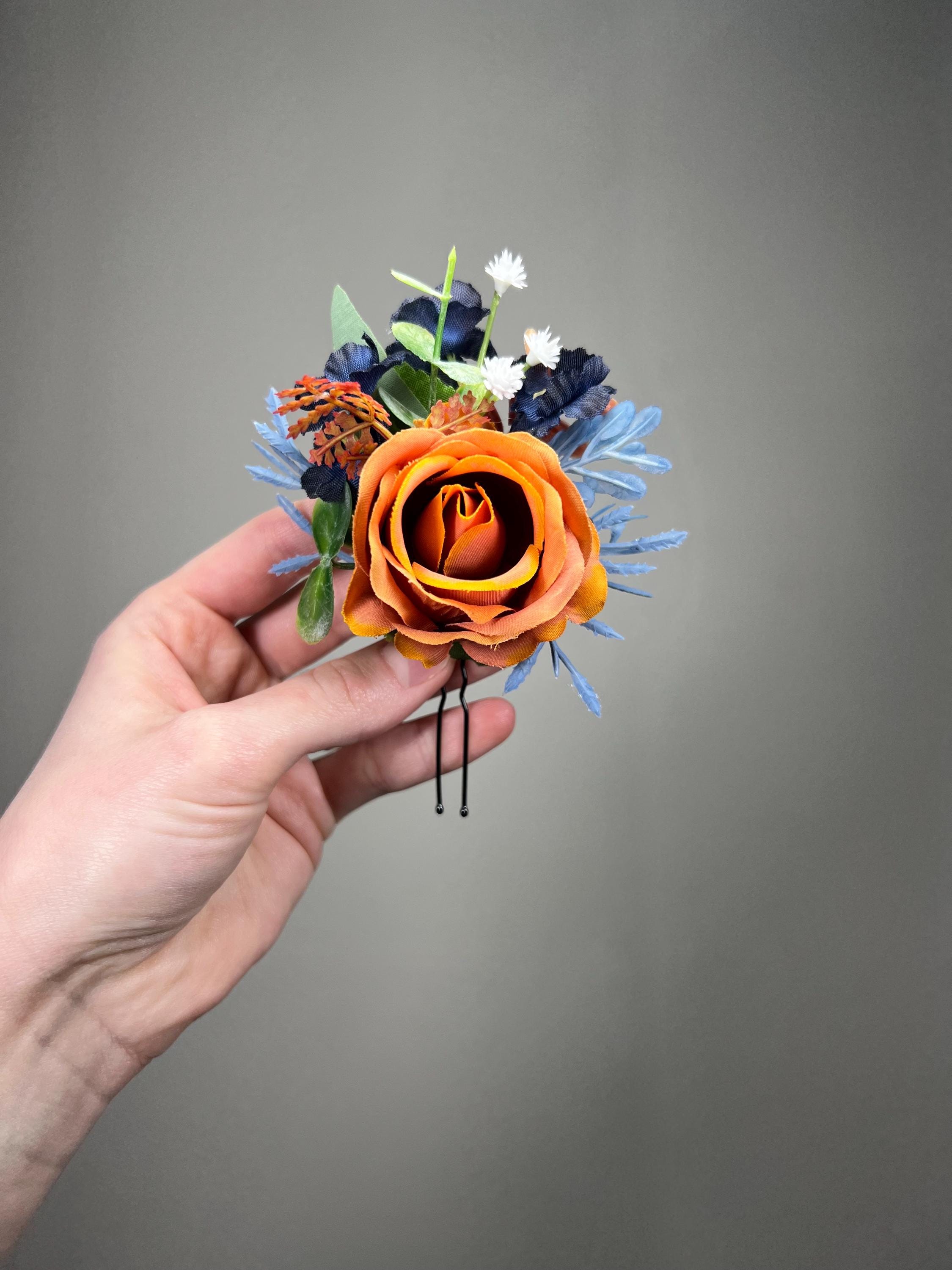 Terracotta Navy Blue Hair Pin Wedding Dusty Blue Burnt Orange Hair