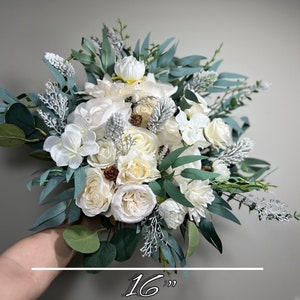Wedding Bouquet White Winter Christmas Bridal Ivory Rustic Bridesmaids Decor Winter White Christmas Tree Snow Pine Cone Artificial Flower