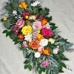 Colorful Arch Arrangement Wedding Pink Orange Arch Aisle Arrangement Decor Wild Flower Summer Spring Arch Yellow Hot Pink Artificial Flower