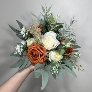 Burnt Orange Ivory Bouquet Wedding Bridesmaids Bouquet Terracotta Bouquet Rust Burnt Orange Bouquet Sage Boho Artificial Flower