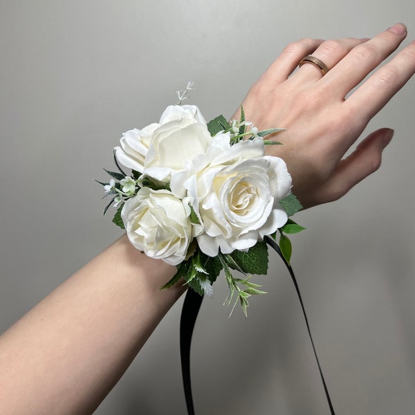 Wedding Corsage White Wrist Corsage Bridesmaids Corsage Ivory Mom Corsage Accessories Artificial Flowers White Classic Corsage Baby Breath