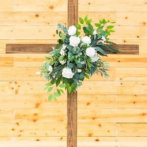 Wedding White Arch Arrangement Cross Ivory Arch Aisle Arrangement Cross Decor White Sage Artificial Flowers Eucalyptus Arbor Arrangement