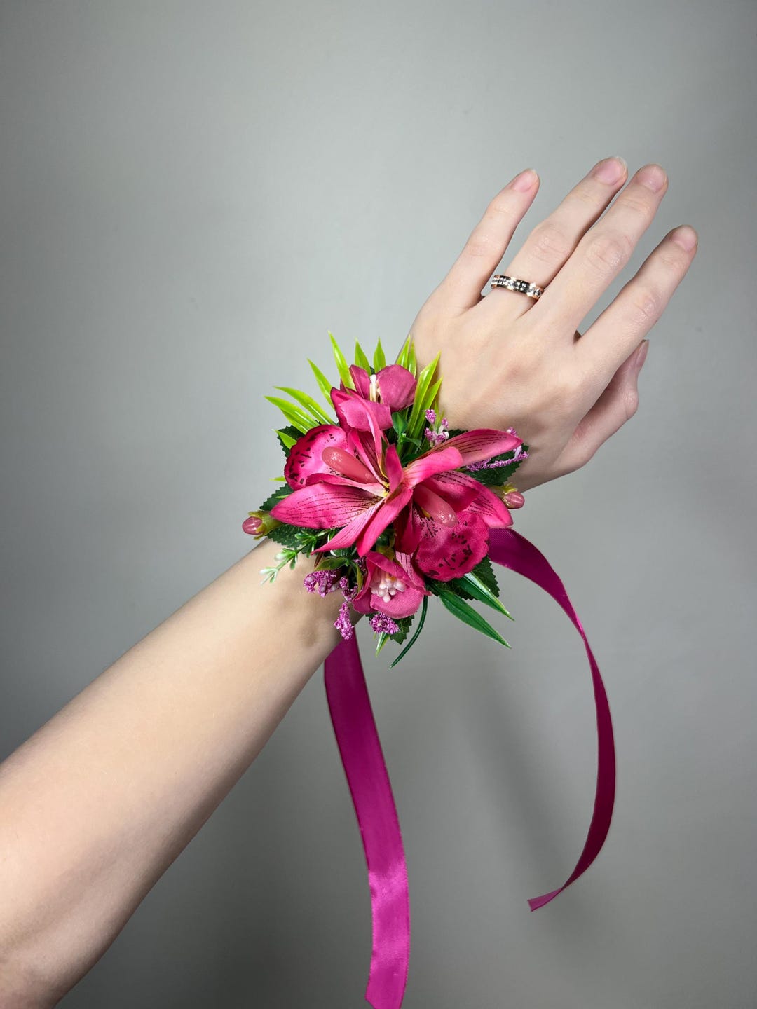 フラワー・ガーデニング corsage no.766 Hot Pink Corsage Orchid Wedding Wrist Corsage Fuchsia Tropical