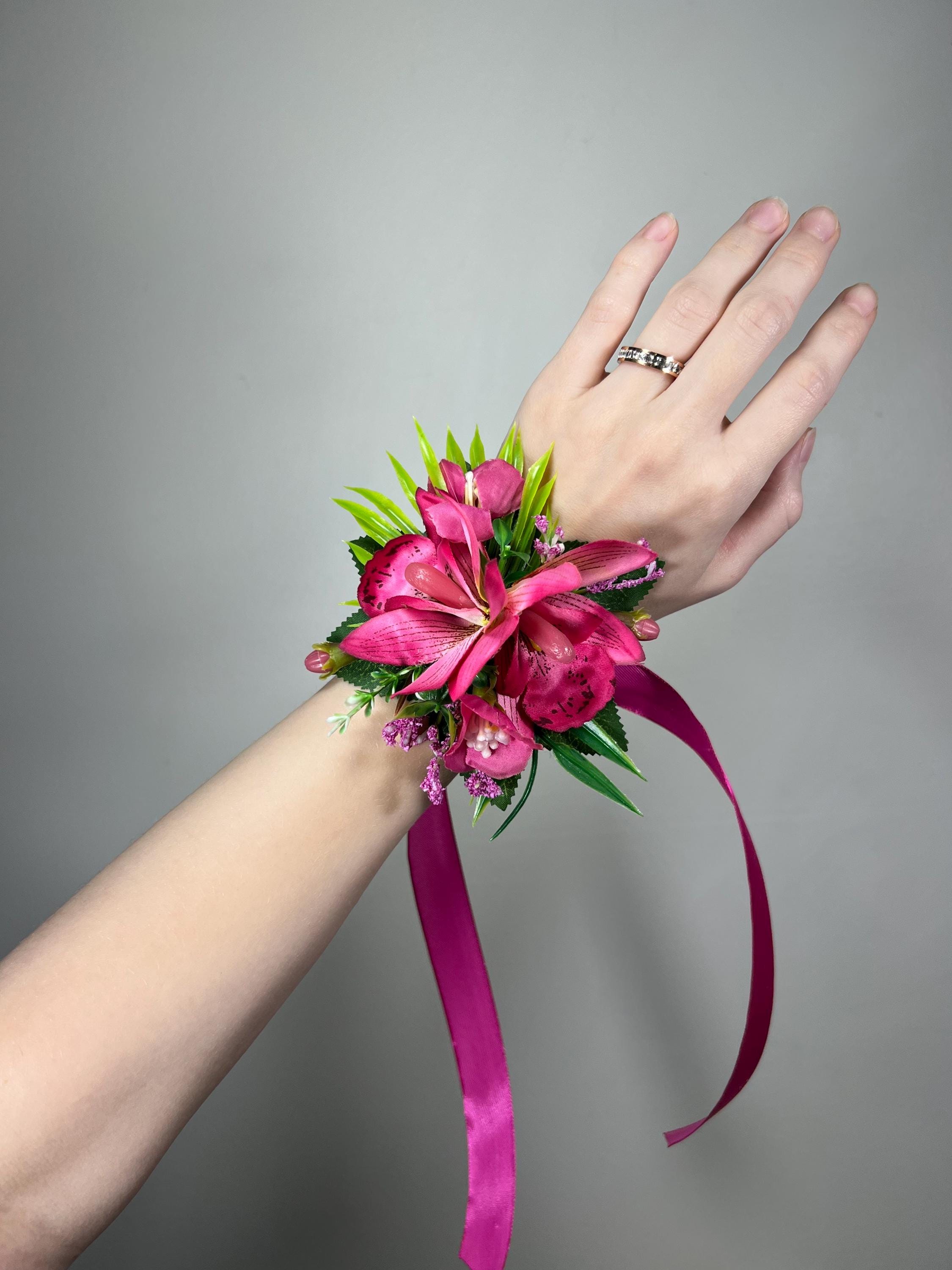 Hot Pink Corsage Orchid Wedding Wrist Corsage Fuchsia Tropical