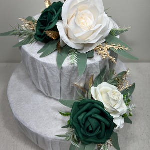 Emerald Green Cake Decoration Wedding Emerald Green White Gold Flower Cake Topper Hunter Green Cake Arrangements Flower White Artificial