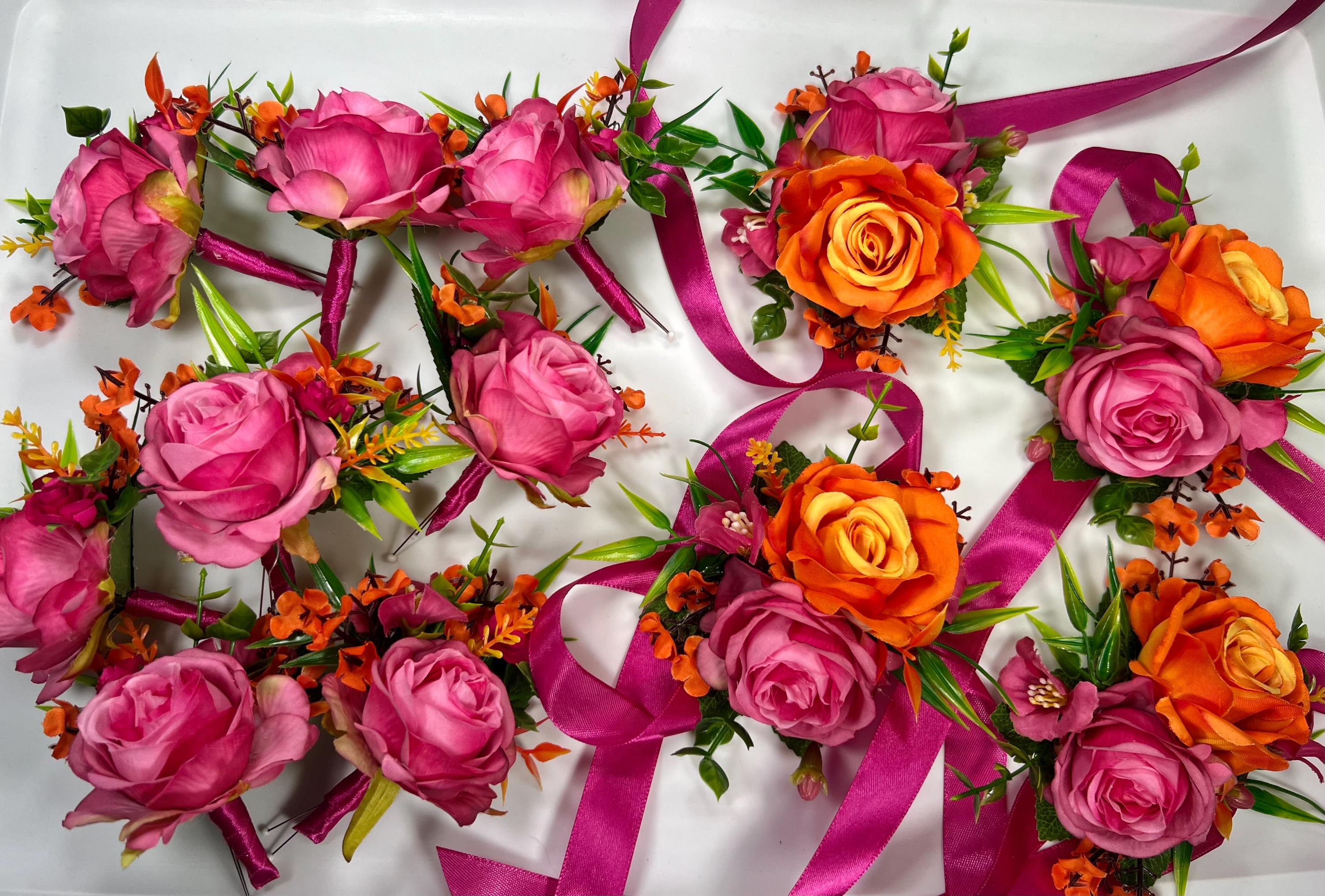Hot Pink Orange Corsage Wedding Fuchsia Wrist Corsage Bright