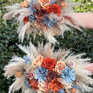 Orange Blue Arch Arrangement Wedding Boho Dusty Blue Rust Arbor Arrangement Terracotta Dusty Blue Arch Arrangement Brown Burnt Orange Pampas
