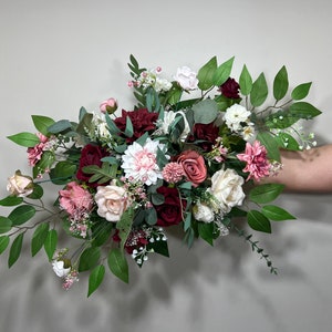 Wedding Arch Arrangement Burgundy Ivory Dusty Rose Arch Aisle Arrangement Decor Burgundy Artificial Flowers Eucalyptus Baby Breath