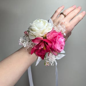 Pink Corsage Wedding Groom White Corsage Mom Corsage Fuchsia Corsage Hot Pink Corsage Orchid  Ivory Artificial Flower