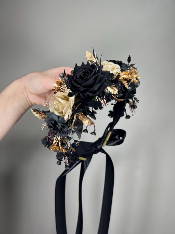 Black and Gold Rhinestone Floral Headband Shop 1920s Headpieces - Black Feather Rhinestone Headband  main image 2