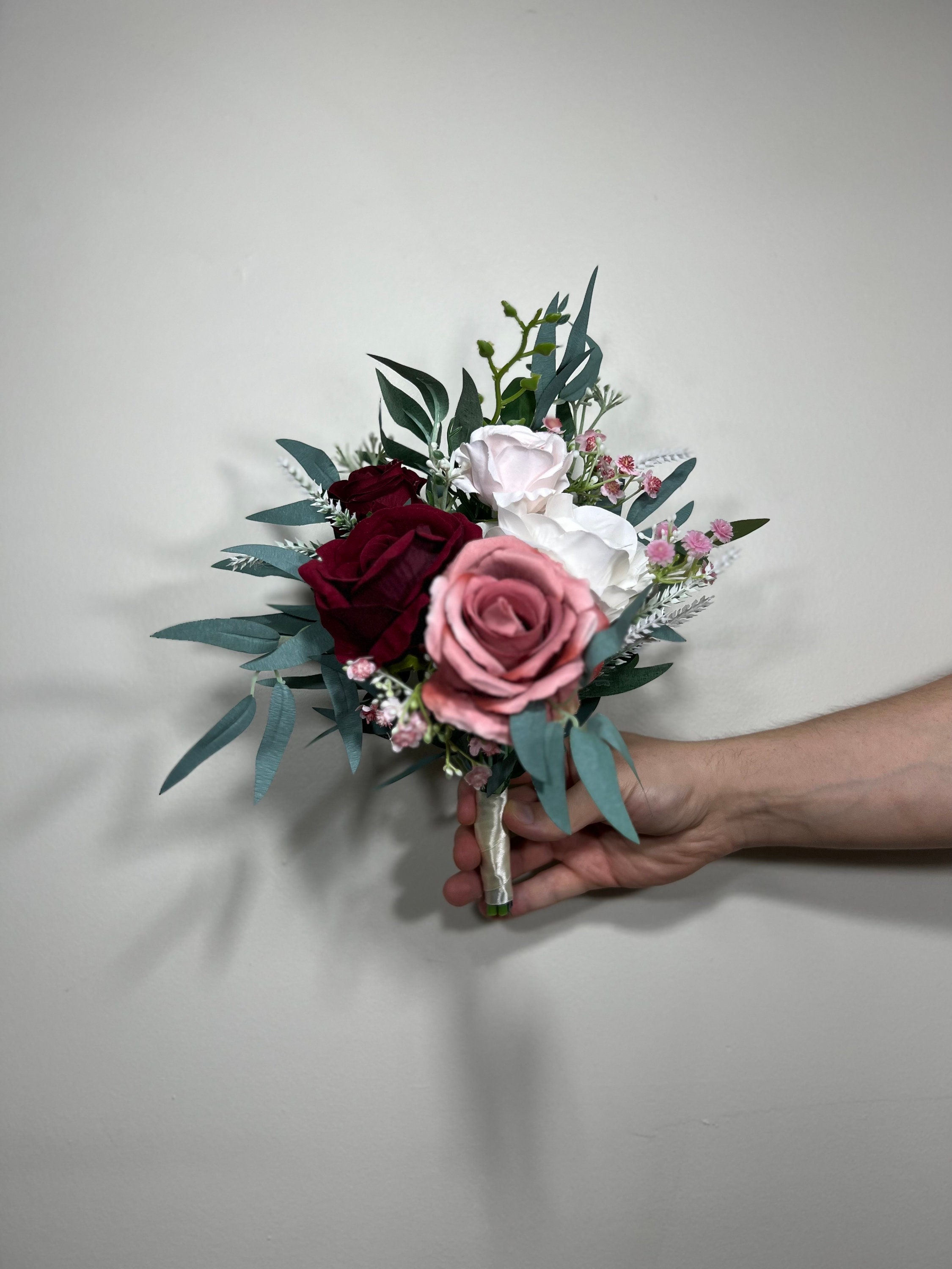 Burgundy Dusty Rose Eucalyptus Faux Foam Bridal Wedding Bouquet Access –  Bridal Wedding Bouquets